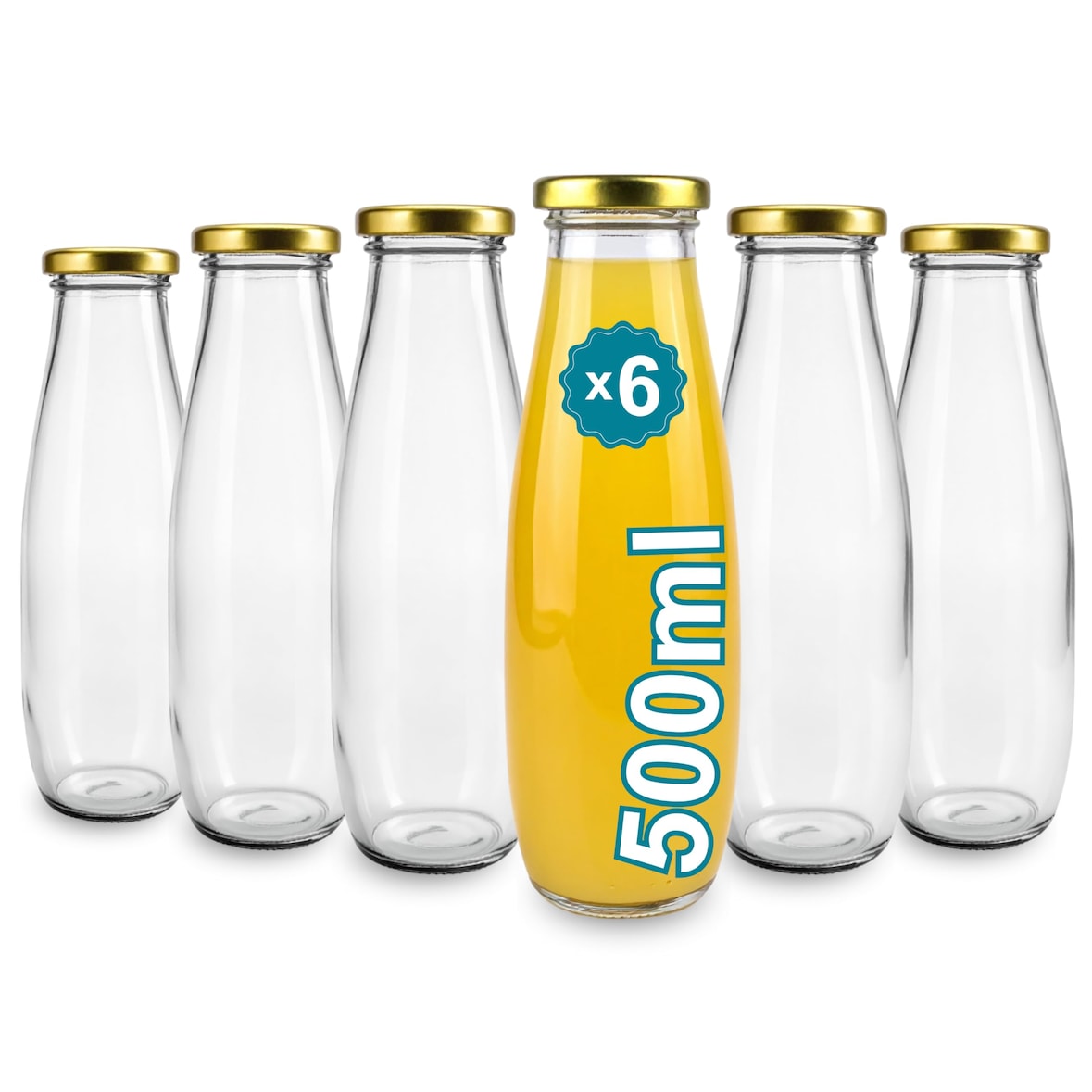 6 leeren Glasflaschen à 500 ml mit Deckel - Glasflaschen für Saft, Milch, Grillen, Saucen