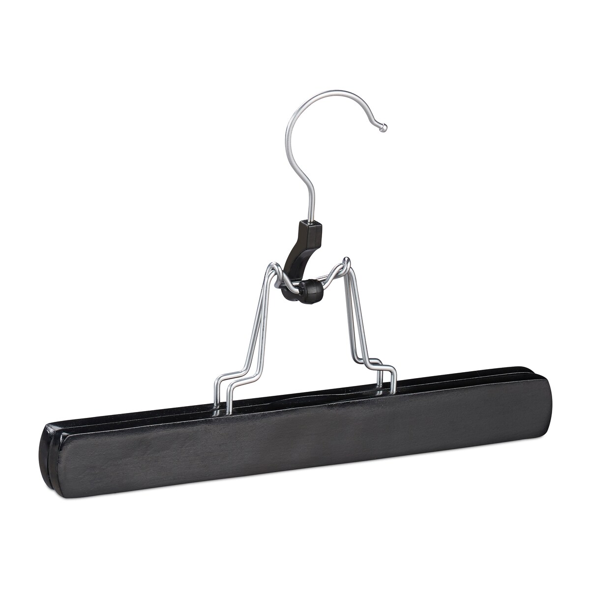Relaxdays Hosenspanner Holz, 12 Stück, 360° drehbarer Haken, Filzschutz, HBT 17 x 25 x 2,3cm, Kleiderbügel Hose, schwarz