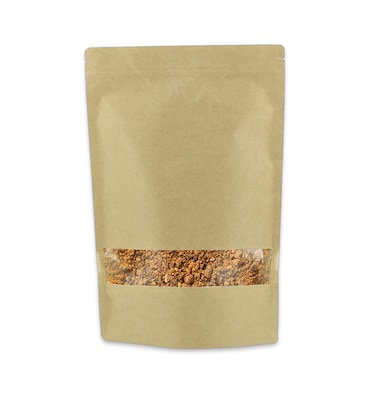 MONOUSO - Bolsa Doypack Kraft Autocierre Zip y Ventana 25+12x35cm (250 Uds)