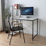 thumbnail of Schreibtisch mit Regal HWC-K81, Laptoptisch Bürotisch Arbeitstisch, 100x60cm Metall MDF ~ Marmor-Optik weiß