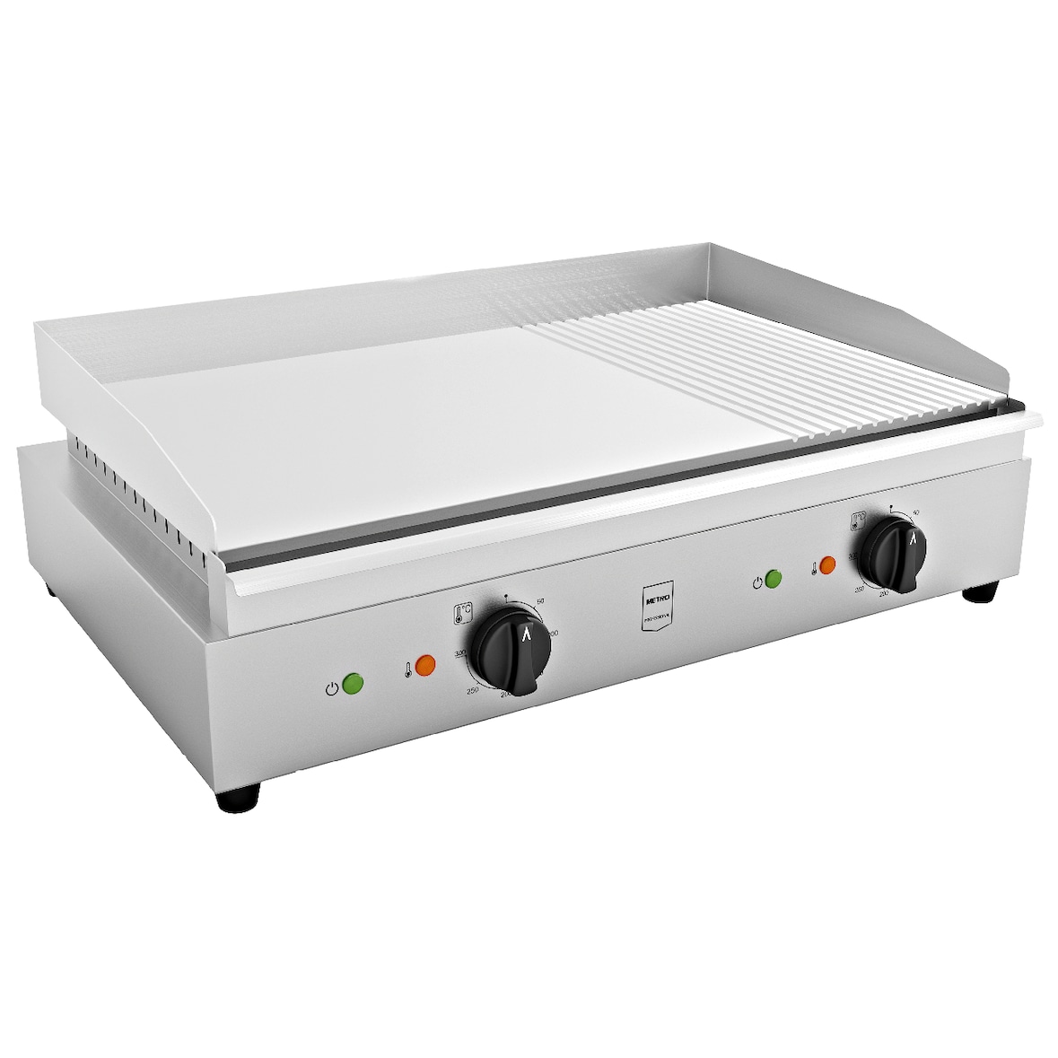 METRO Professional Grelhador GEG2112, aço inoxidável, 72 x 49.8 x 24 cm, tabuleiro para gordura removível, superfície lisa/ estriada, 3500 W, prateado