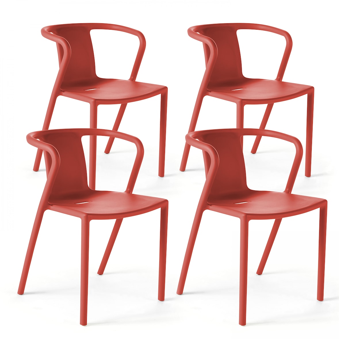 Set van 4 rode plastic stoelen