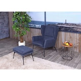 thumbnail of Lounge-Sessel mit Ottomane HWC-L62, Sessel Polstersessel Cocktailsessel Hocker, Stoff/Textil ~ blau