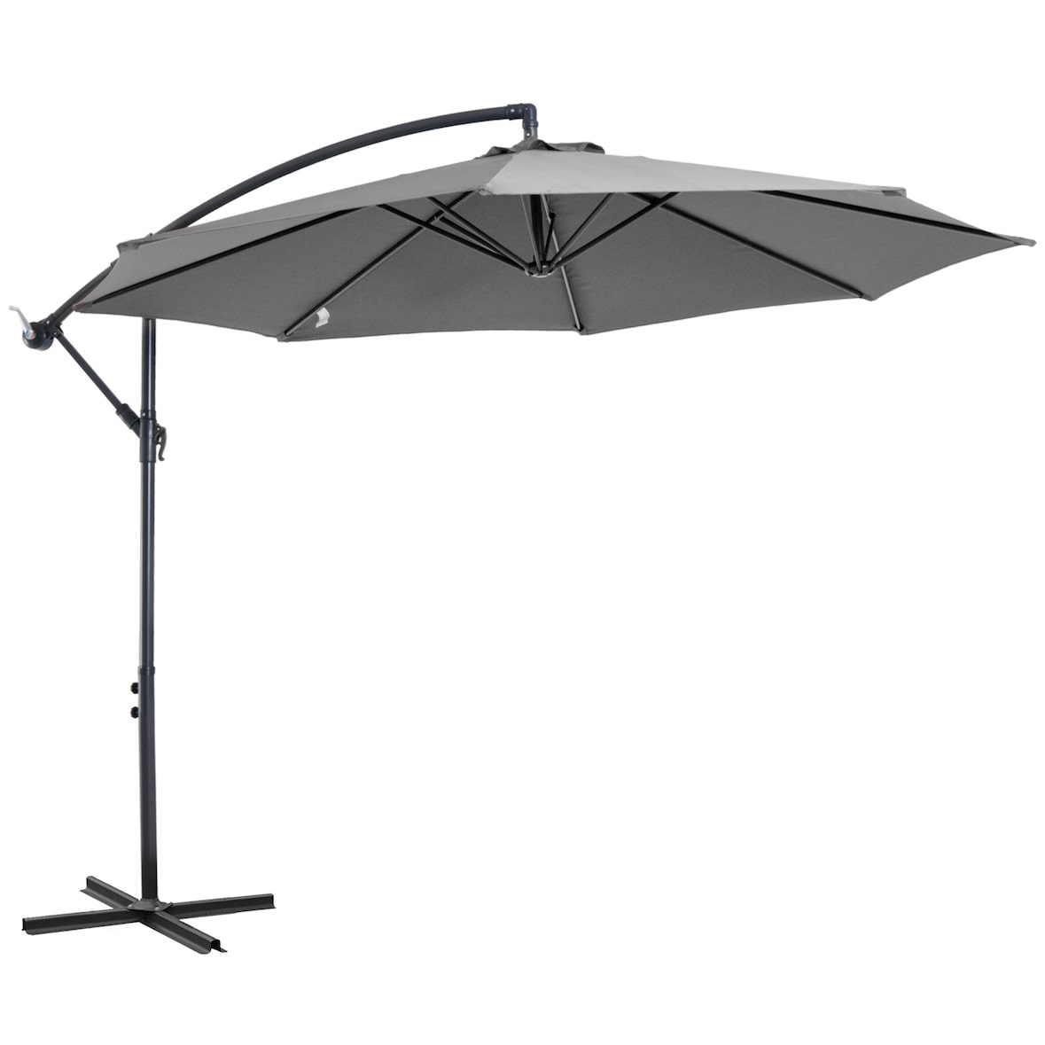 Sombrilla de Jardín Ø300x250 cm Parasol Excéntrico Inclinable con Manivela Base Cruzada y Soporte de Acero Protección Solar para Terraza Exterior