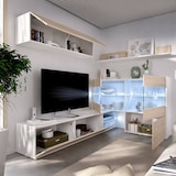 thumbnail of Dmora Parete attrezzata Adams, Set da soggiorno modulare ad angolo, Mobile salotto multiposizione con luce LED, 260x41h180 cm, Rovere e Bianco