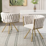 thumbnail of Drehbare Esszimmerstühle 2er-Set Samt Beige/Gold mit 360°-Drehfunktion