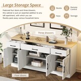 thumbnail of Sideboard 160x37x75 cm Weiß mit 3 Schubladen, 4 Türen, skandinavischer Stil, MDF mit rohholzfarbener Platte, modernes TV-Möbel, flexible Aufbewahrung