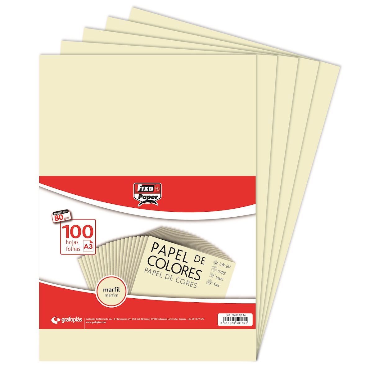 Paquete 100 hojas Papel Colores A3 80g Marfil