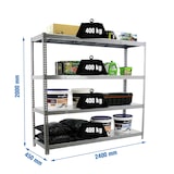 thumbnail of SimonRack Industrieregal, 2000x2400x450 mm, 400 kg am Biegepunkt, 4 Metallböden, Garagenregal, Grau/Verzinkt- Simonforte