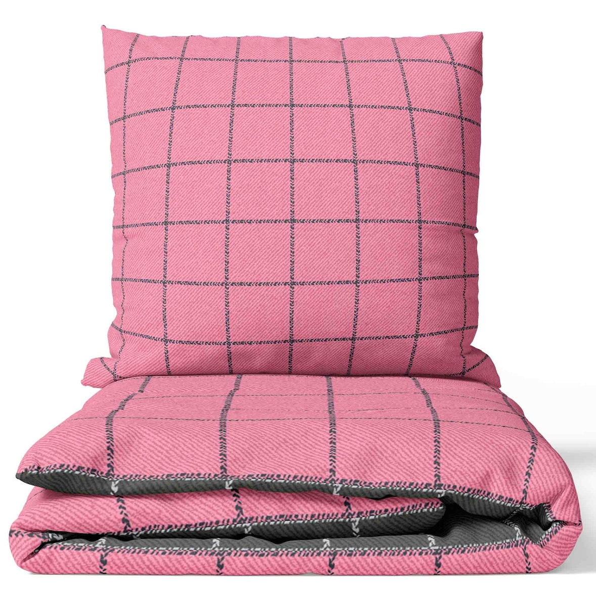 Baumwolle Bettwäsche 200x200 cm Rosa Grau kariert Wendeseite Reißverschluss 3 tlg
