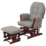 thumbnail of Relaxfauteuil HWC-C76, schommelstoel fauteuil + hocker stof bouclé 480g/m² Oeko-Tex ~ grijs donker frame
