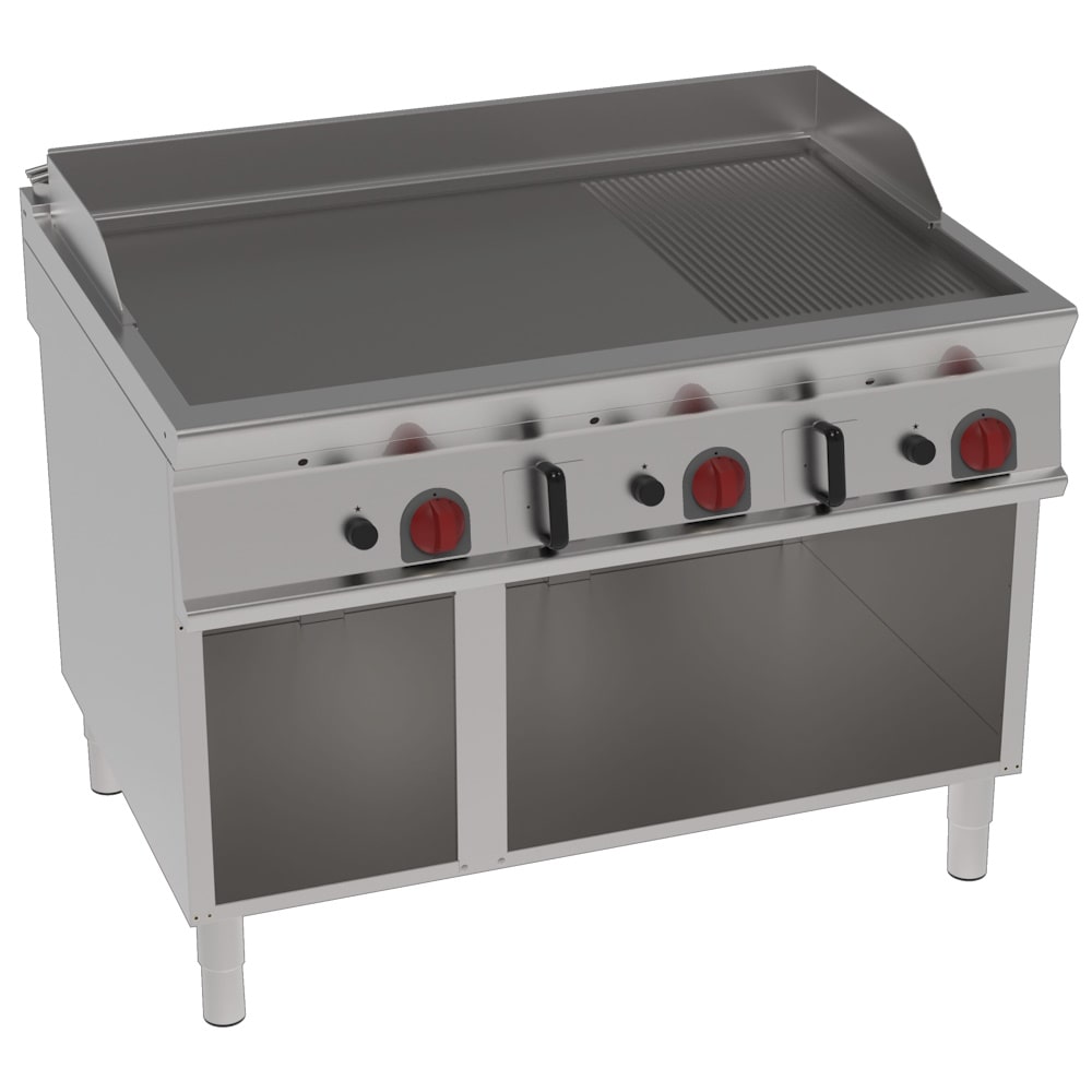 EURAST - Platte-frytop fe 15 mm gas teilgeriffelt auf offenem untergestell - 1200x900x900 mm - 24 Kw - 36722313