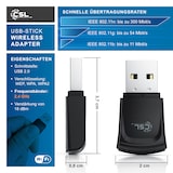 thumbnail of CSL WLAN 300 Mbit/s USB Stick Adapter - WiFi Adapter - Verschlüsselung WEP WPA WPA2 - 2,4 Ghz 2T2R - Verstärkung 18 dBm - für Windows 7 - 11