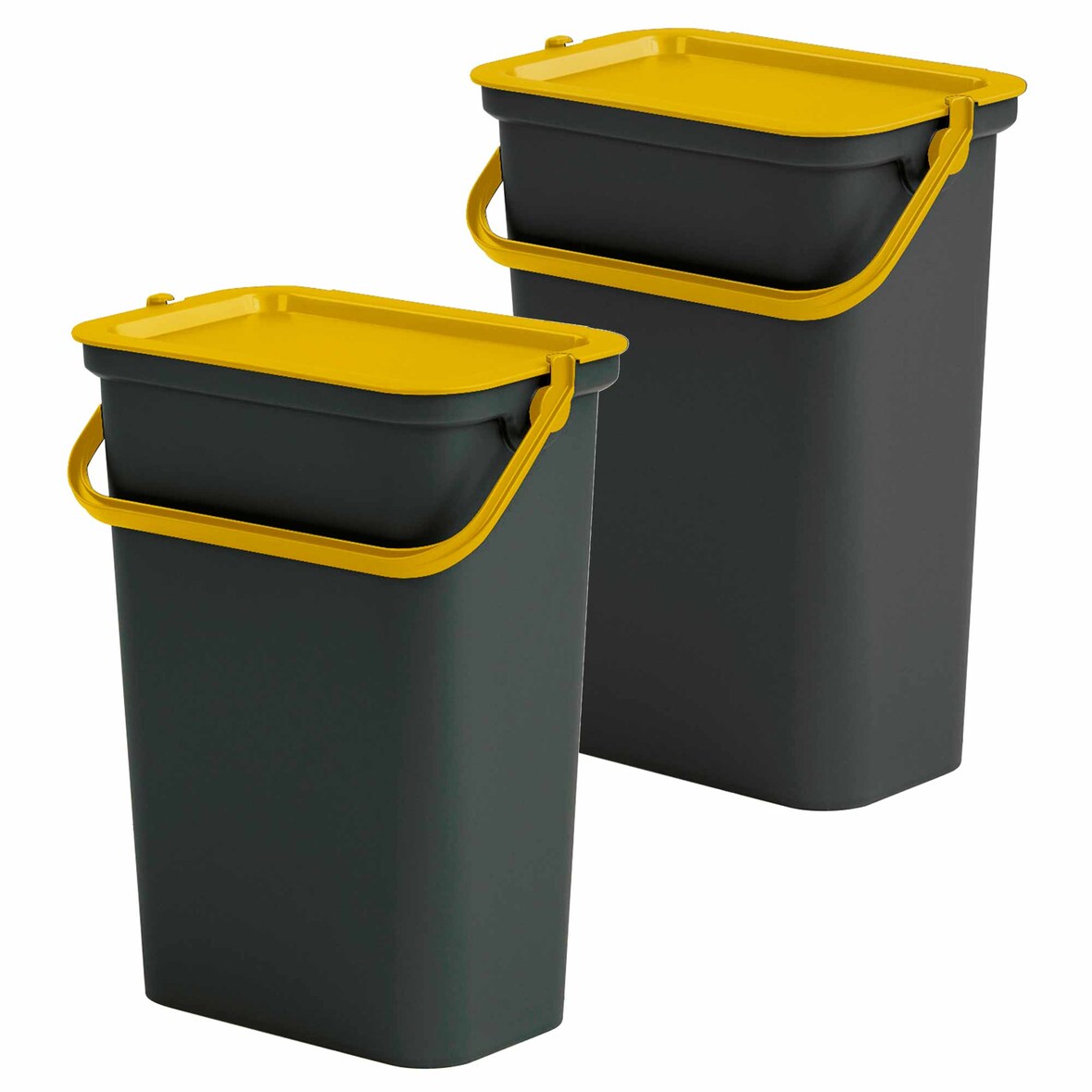 Tontarelli – 2 x 10 l Mülleimer-Set mit Griff, Modekollektion Bernstein und Schwarz