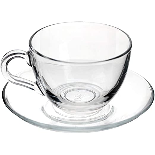 Pasabahce Satz von 6 Teetassen mit Untertasse Linie Basic Glas, Transparent