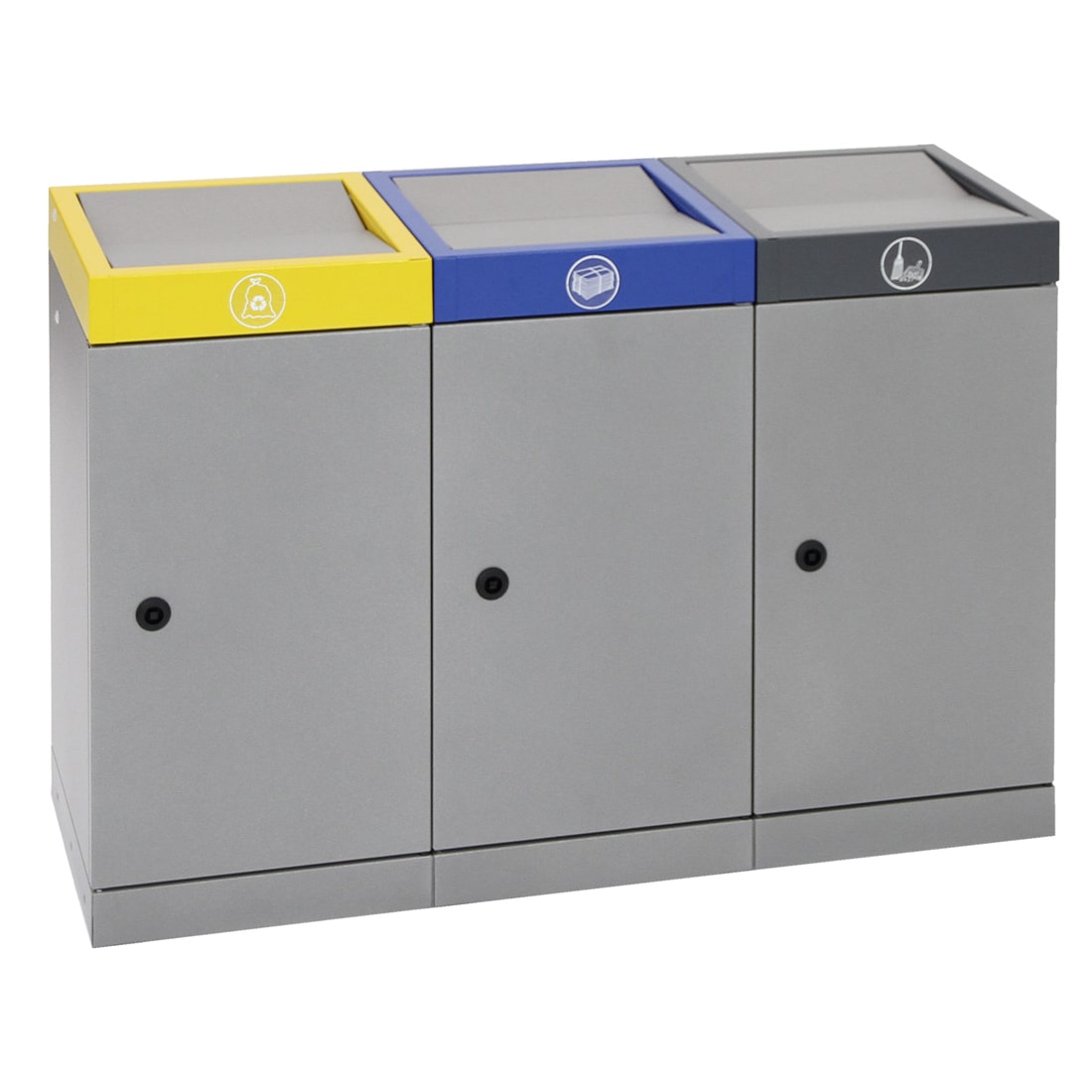 Abfalltrennung ProTec-Plus, 3-fach Station, graualu-struktur/1003, 5010, 7016, verz. Innenbehälter, 3x70 Liter