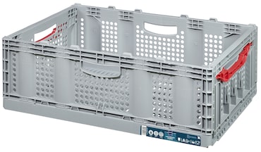 METRO Professional Eurobox, PP, 60 x 40 x 22 cm, 40 L, perfurada, articulada, com pega, carga máxima do produto 20 kg, cinzento