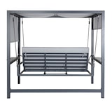 thumbnail of Alu-Hollywoodschaukel HWC-L47, Gartenschaukel Hängeschaukel Liegefunktion, Dach Textil Olefin 195x221x131cm Polster grau