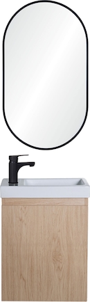 Ensemble Lave-mains Totem En Chêne Massif – Avec Vasque Céramique Blanche Et Miroir Ovale | Dimensions Meuble 30x78x40 Cm