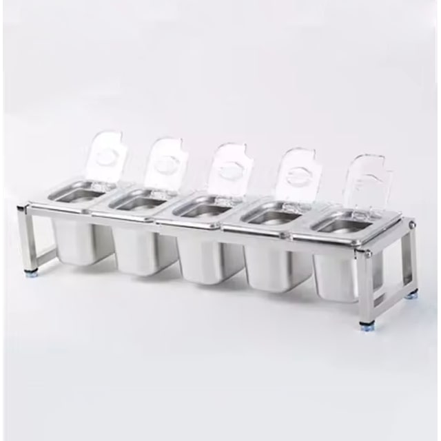 Gastronorm-Behälterhalter mit 5 GN 1/6-Behältern und 5 Löffeln