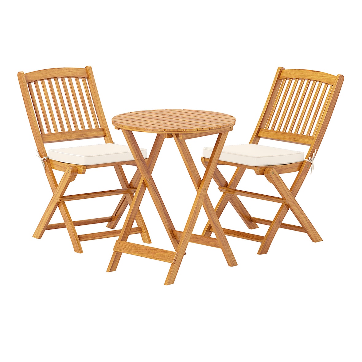 COSTWAY 3-teiliges Balkonmöbel-Set, Bistrotisch mit 2 Stühlen, mit 2 Kissen, Bistroset