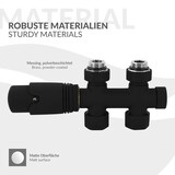 thumbnail of LuxeBath Ventil-Armaturen Set Multiblock Schwarz Durchgangsform, mit Thermostatkopf, Anschlussgarnitur für Badheizkörper Mittelanschluss, Rohre aus