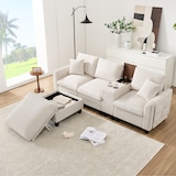 thumbnail of Modernes L-Form Ecksofa 229x149x83 mit USB-Anschluss und Stauraum – Komfortables Sofa mit Kissen und Hocker, Beige
