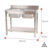 thumbnail of Romux® Fregadero de Acero Inoxidable de 2 Senos 1200x700x850 mm Desmontable | Pica Industrial con patas | Pila Lavadero para Cocina Restaurantes