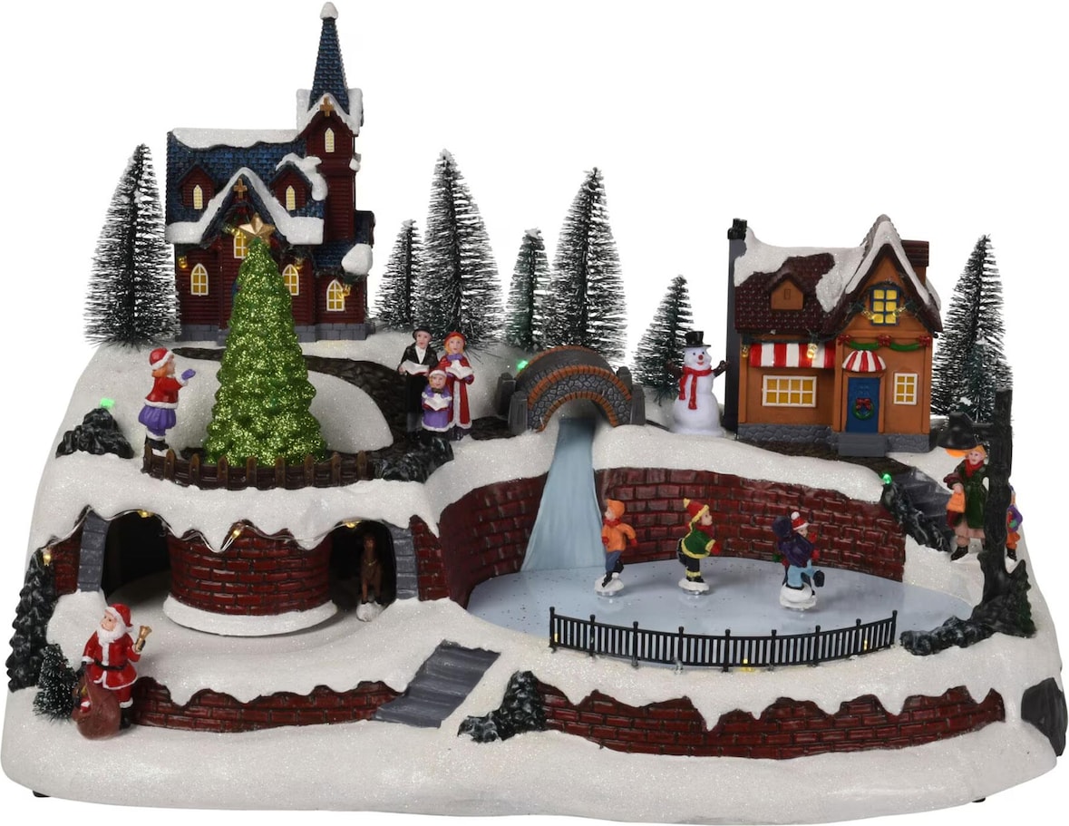 WellHome - Dekorative Weihnachtsszene mit LED-Lichtern und Musik 41x26x27cm