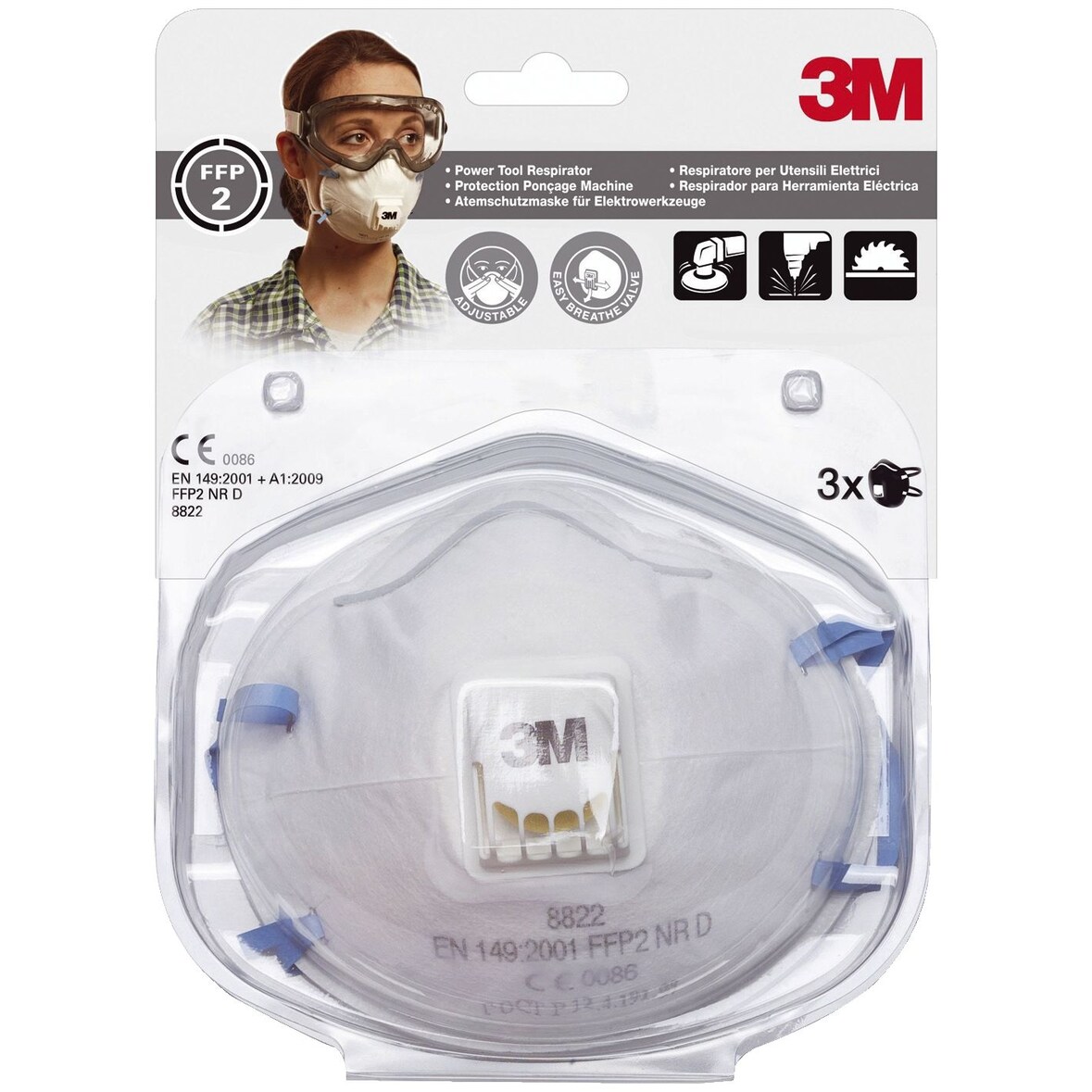 3M 8822C3 Feinstaubmaske Komfort - Pack mit 3 Stück