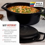 thumbnail of Horno Holandés Olla Inducción Hierro Fundido Curado 31cm, Tapa - Sartén, 5,7L, sin PTFE, Victoria, 38847 Negro
