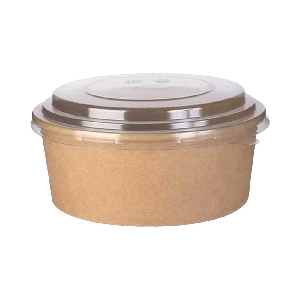 Pot salade en carton kraft brun 1250 ml + couvercle RPET par 300