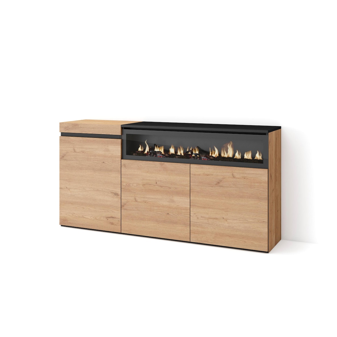 Skraut Home - Credenza, Mobile, Cucina, Madia, Mobile Ingresso 200x87x35cm 4 Porte Design Industriale Stile Moderno Rovere E Nero 90940157