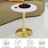 thumbnail of Couchtisch Rund Gold+Weiß 72x70x70 cm Kunstmarmor Tisch mit hoher Basis, minimalistisches Mid Century Design, vielseitig als Sofa und Beistelltisch