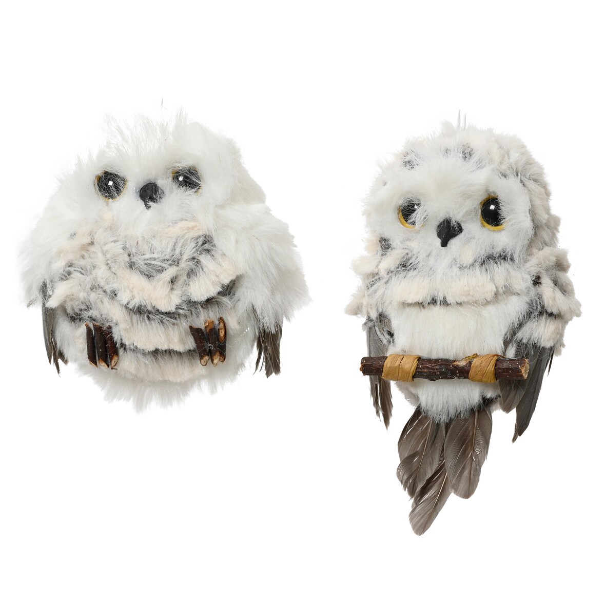 1 Eule Dekofigur Kunstfell 8cm zum Aufhängen Weihnachtsfigur Schneeeule Deko Figur Weihnachten Tierfigur Weihnachtsdeko Plüschfigur Weiß Grau