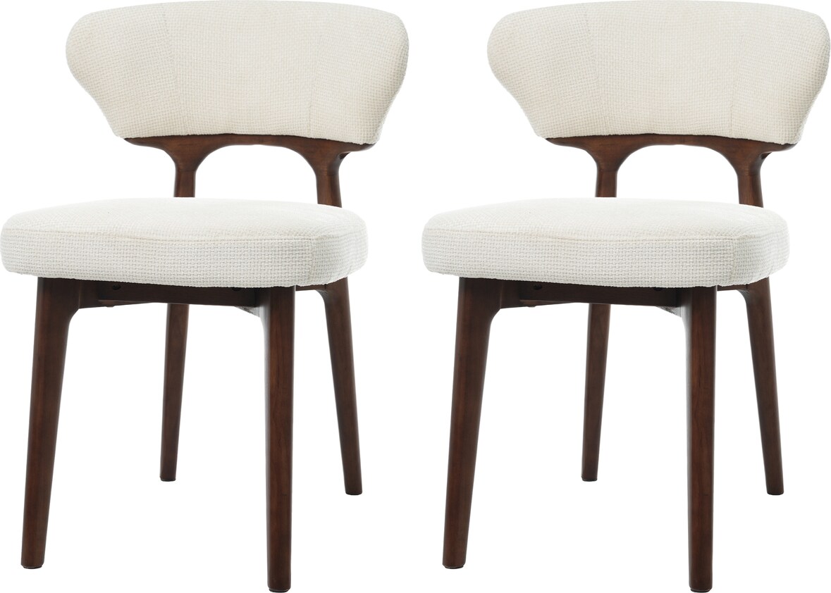 Esszimmerstühle 2er-Set, Chenille & Massivholz, hellbeige, gepolstert, belastbar bis 150 kg