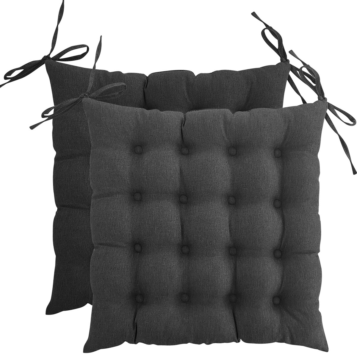 wometo 2er Set Sitzkissen Stuhlkissen 40x40 OEKO-TEX - dunkelgrau Sitzauflage Bank Polster Sitzpolster mit Bändern / Schleife, Indoor / Outdoor