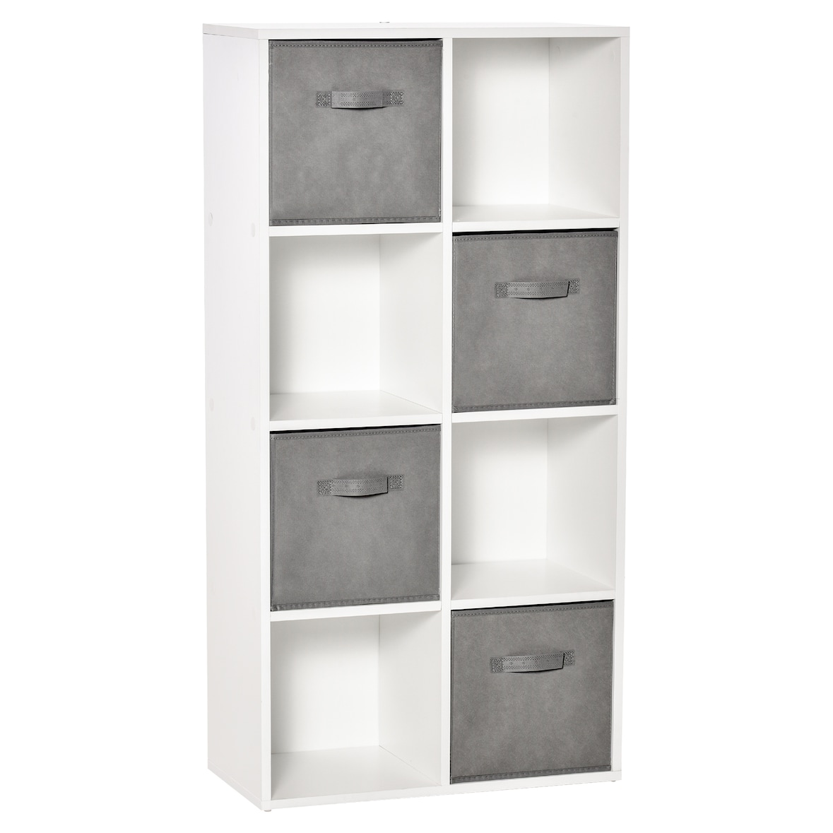 Estantería para Libros de 8 Cubos Librería Modular con 4 Cajones Extraíbles de Tela no Tejida Oficina Estudio Dormitorio 61,5x30x121,6cm Blanco y Gris