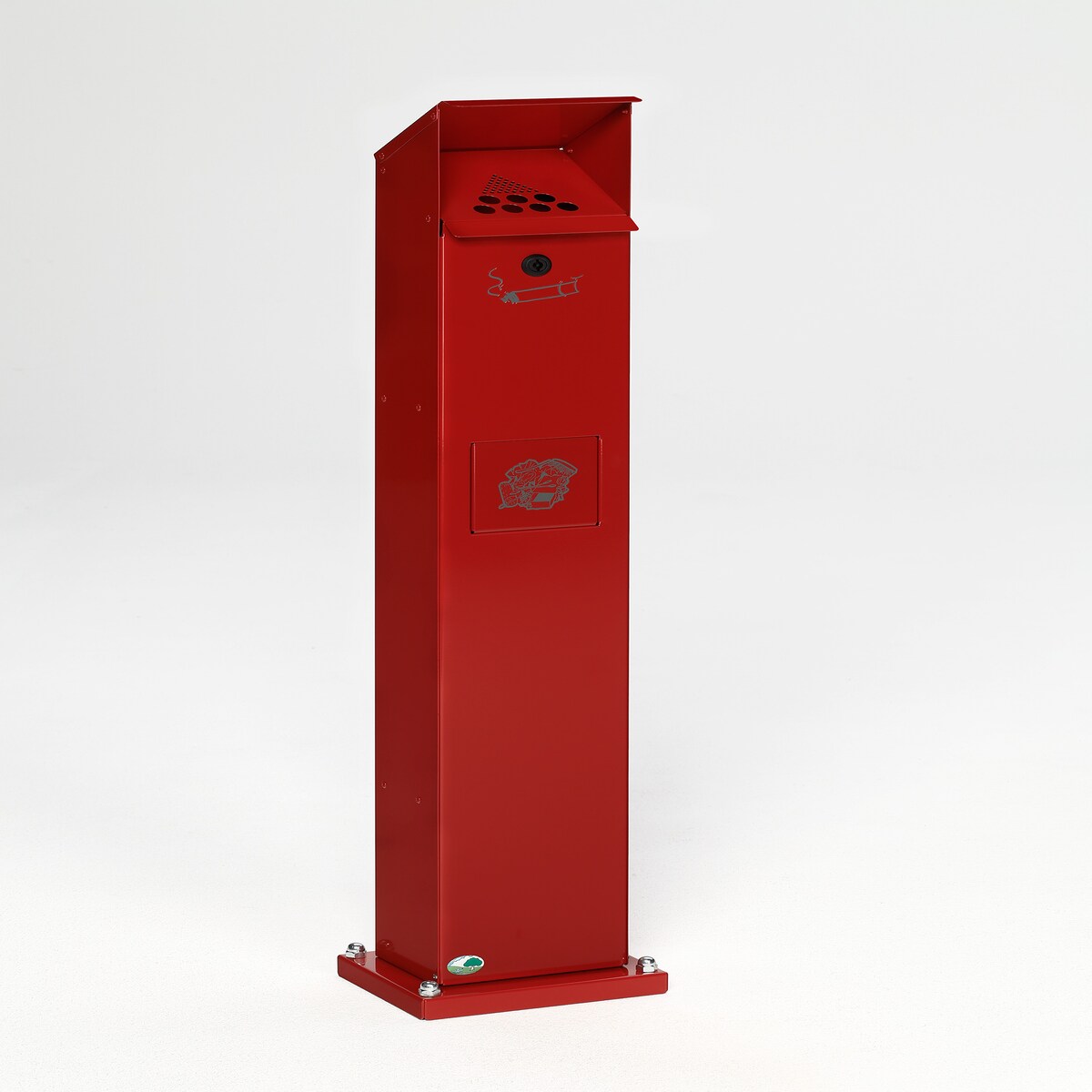 PROREGAL Kombiascher Standsäule für Außenbereich | HxBxT 115x18x15cm | Verzinkter Stahl | Rot | Mülleimer Aschenbecher Abfalleimer