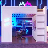thumbnail of Hochbett 140x200 mit Schreibtisch, LED-Beleuchtung, USB/Typ-C-Anschlüssen, Stauraum, Kiefernholz-MDF, praktisch, modern, weiß