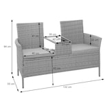 thumbnail of Poly-rattan bank met tafel HWC-E24, tuinbank zitgroep tuinbank, 132cm ~ zwart, donkergrijze kussens