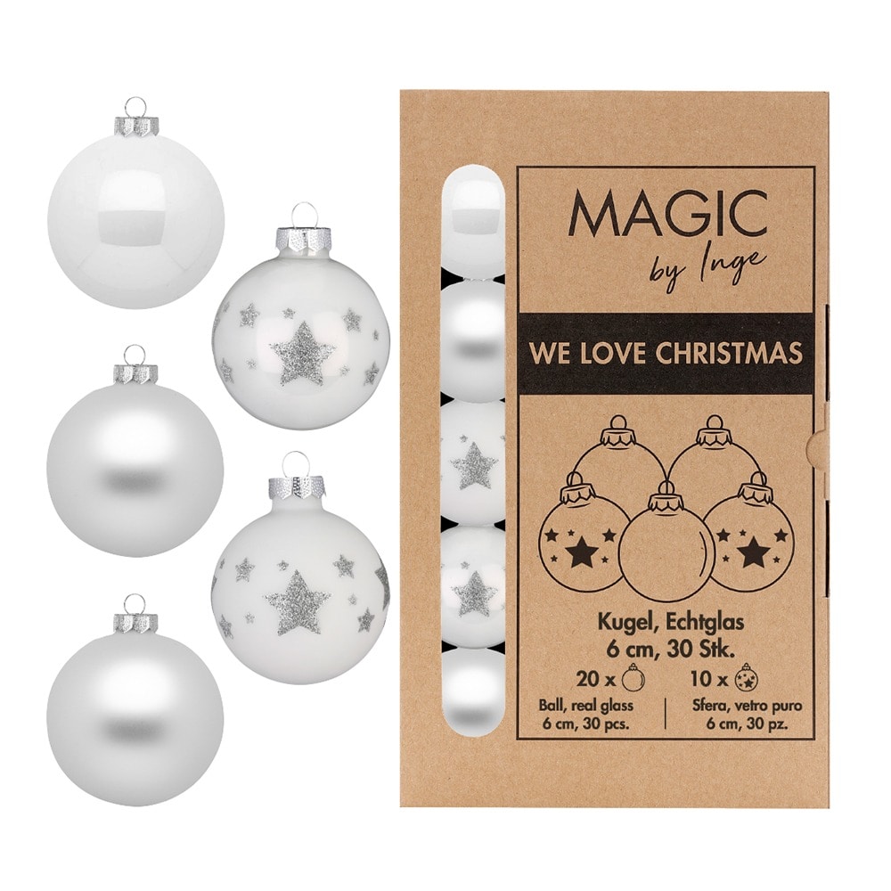 30 Weihnachtskugeln Glas 6cm matt & glänzend Sternen Muster Christbaumkugeln Weihnachtsbaumkugeln Weihnachten Christbaumschmuck Weihnachtsbaumschmuck