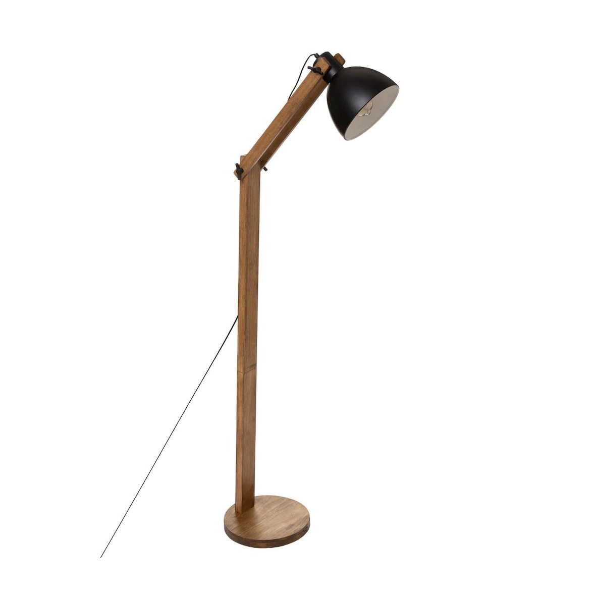 Lampadaire Pied en Bois et Abat-jour en métal Noir H 158 cm