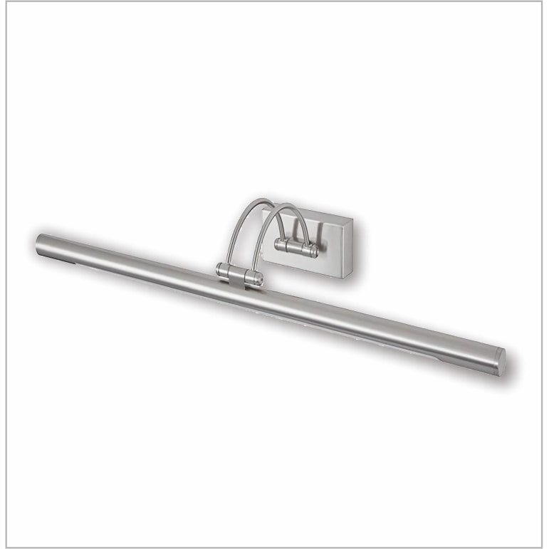 Aplique LED 8W, luz quente 3000K, níquel fosco, tradicional e elegante, totalmente articulado para quadros e espelhos.