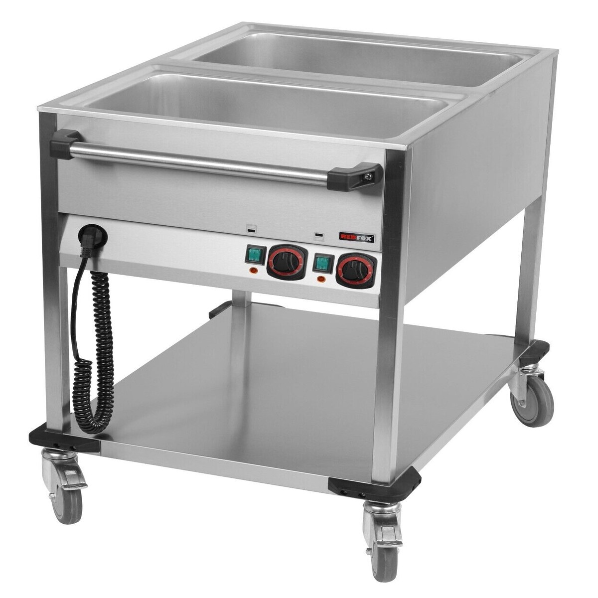 A&S polarny Bain-Marie Wagen mobiler Warmhalter Wasserbad 2xGN1/1 650x900x900mm