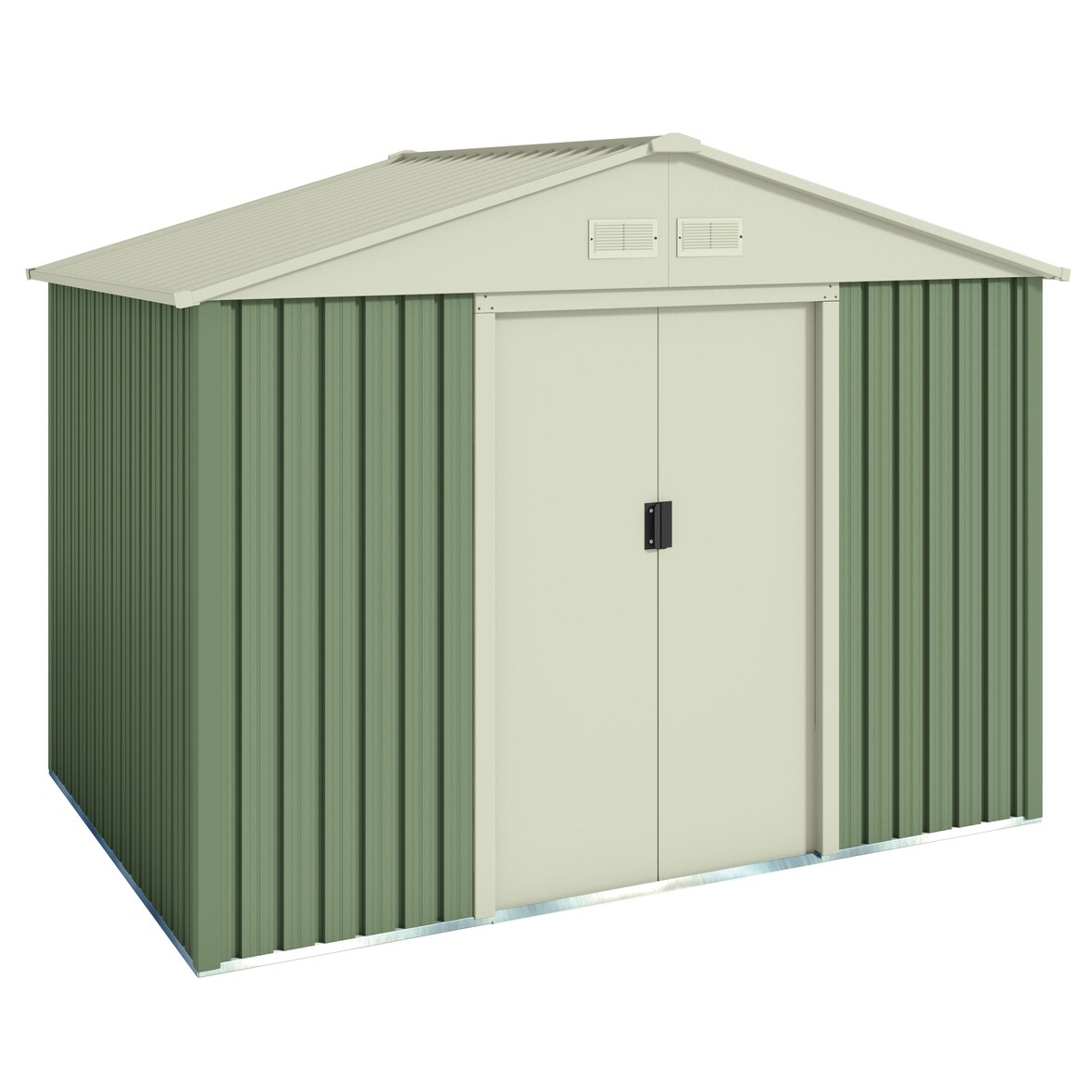 Gartenhaus Metall 4,72 m2 Gävle - 261x181x198 cm - Grün und Weiß - Doppelschiebetür - Geräteschuppen