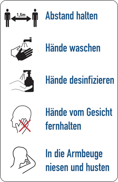 Hygieneschild, Verhaltensregeln gegen die Verbreitung von Viren - 55x85 mm Folie selbstklebend