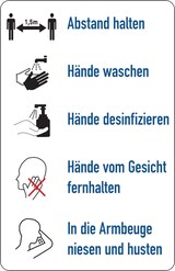 thumbnail of Hygieneschild, Verhaltensregeln gegen die Verbreitung von Viren - 55x85 mm Folie selbstklebend