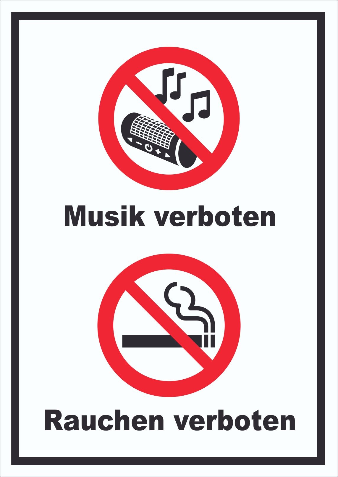 Schild Musik und Rauchen verboten hochkant A3 (297x420mm)
