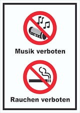 thumbnail of Schild Musik und Rauchen verboten hochkant A3 (297x420mm)